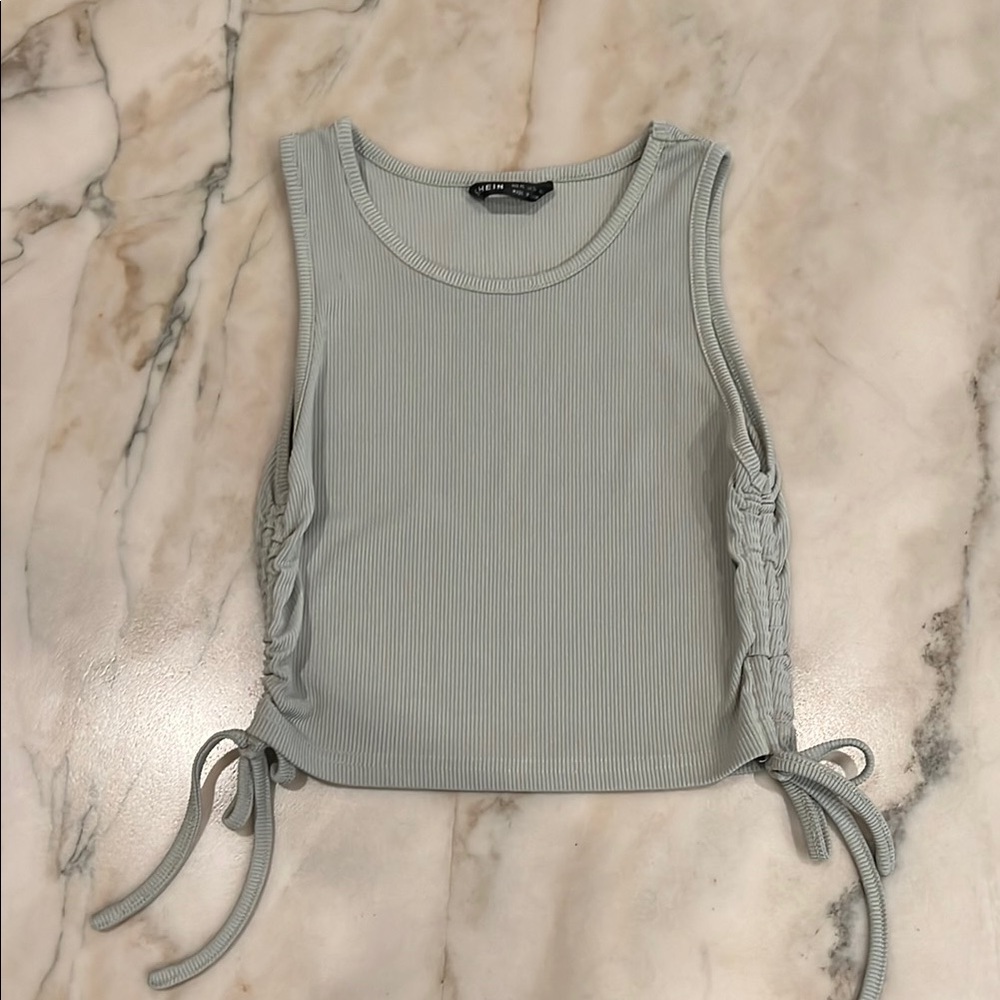 SHEIN light Green Sleeveless Ruched Crop Tank Top XS like new!